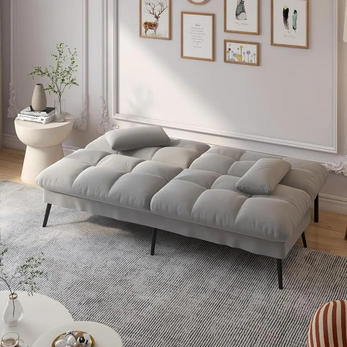 Convertible Futon Sofa Bed, 68" Fabric Futon Sofa with Adjustable Backrest for Living Room Furniture (Grey)