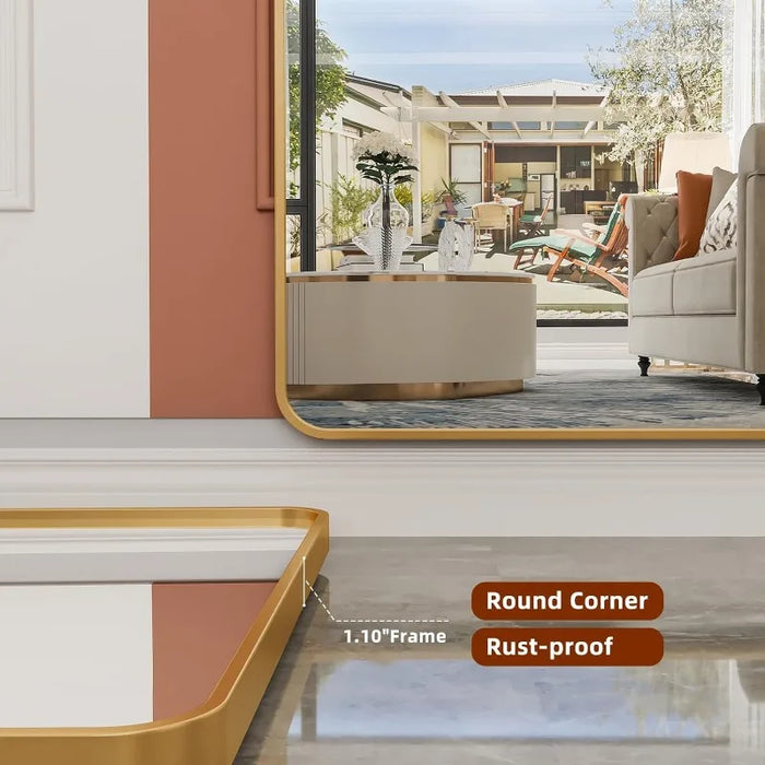 Bathroom Mirror, Rectangle Mirror Gold Wall Mounted Bathroom Vanity Mirror for Living Room Hangs Horizontally or Vertically
