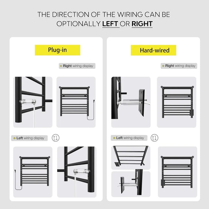 Bathroom Organizer Matte Black Towel Holder Heated Towel Rack for Bathroom Washhand Stand Hard-Wired/Plug-in Accessories Towels