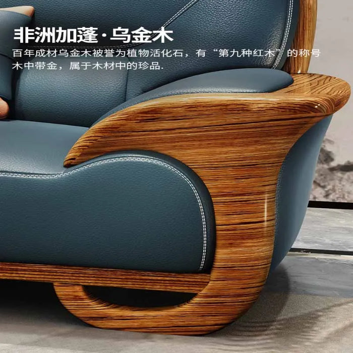 Modern minimalist leather sofa, new Chinese style solid wood size unit, European style living room, 2024 new combination