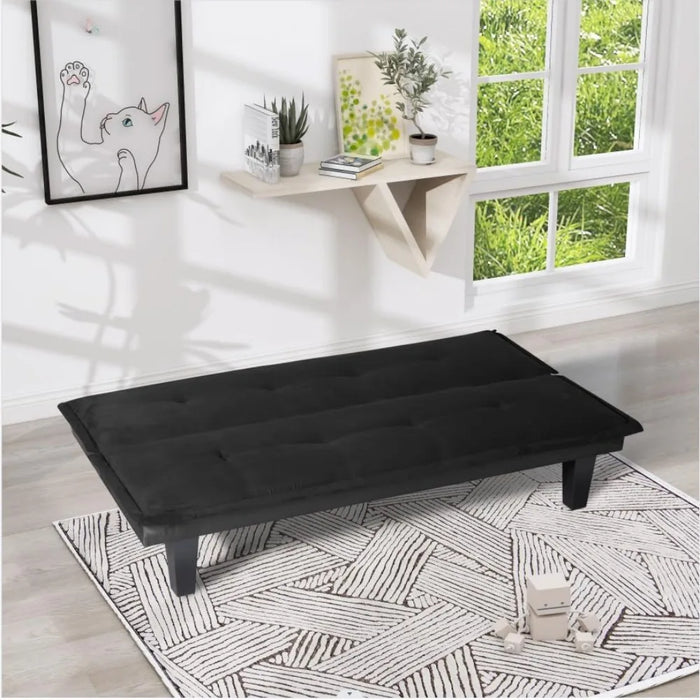 63.8” Modern Futon Bed Sofa Black Faux Suede Convertible Sofa Couch for Livingroom Freight Free Living Room Sofas Furniture Home