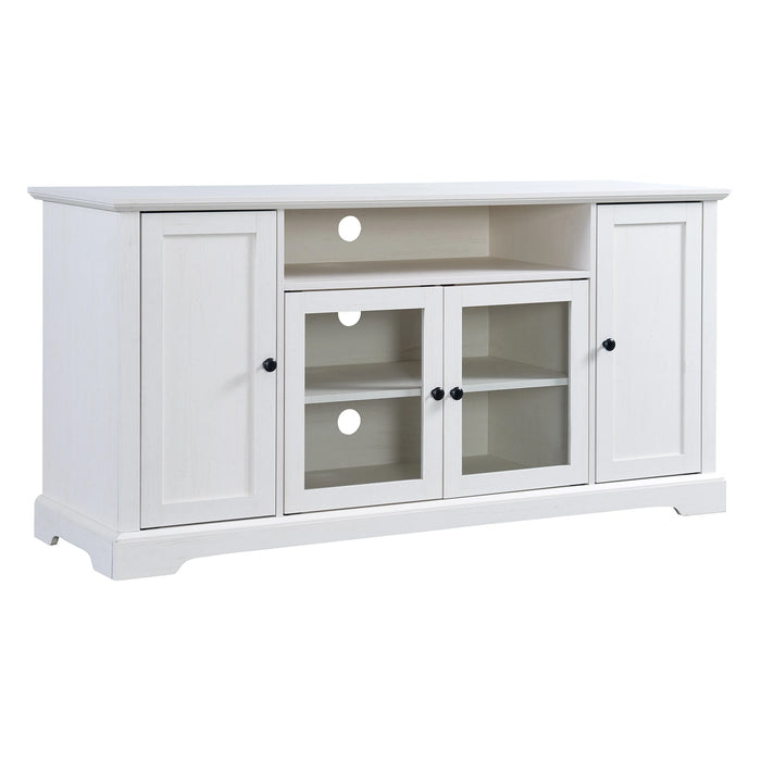 TV Stand for TV up to 65in with 2 Tempered Glass Doors Adjustable Panels Open Style Cabinet, Sideboard