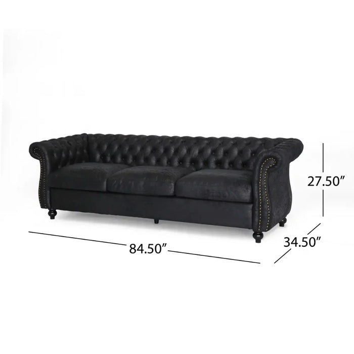 Faux Leather Sofa, Living Room Furniture, 3 Seats, Modern Living Room Sofas, Black