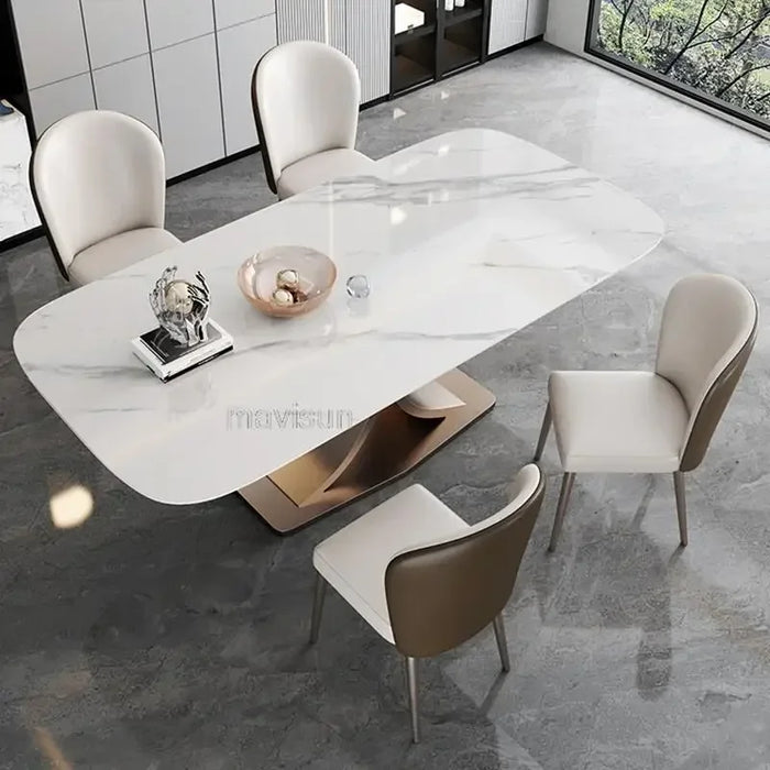 Bright Rock Board Dining Table With 4 Chairs Modern Minimalist Light Luxury Kitchen Furniture Set Rectangular Salon Table