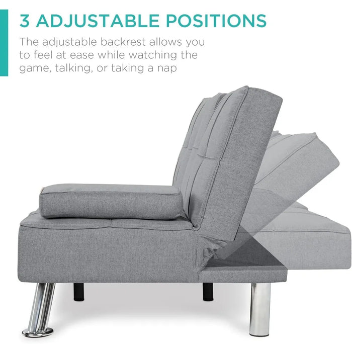 Best Choice Products Linen Modern Folding Futon, Reclining Sofa Bed for Apartment, Dorm w/Removable Armrests