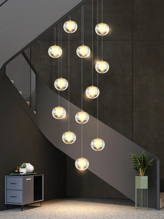 Modern Ball Line Chandelier For Staircase Living Room Pendant Lights Home Decor Dining Lighting Suspension Design Lusters
