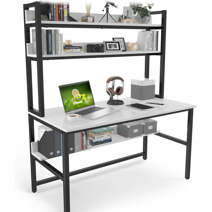 Aquzee Computer Desk with Hutch and Bookshelf, 47 inch Wide White Home Office Desk with Space Saving Design