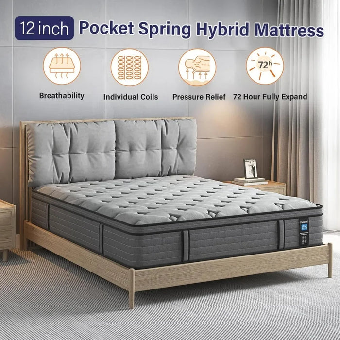 The 12-inch Queen Gel Memory Foam Pocket Spring Hybrid Mattress Is Comfortable and Secure