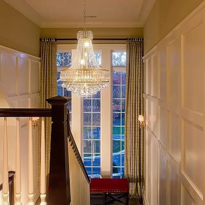 Wellmet Gold Crystal Chandelier Lights 23.4 inch, 8-Light Large French Empire Country Entryway Chandelier Lighting,