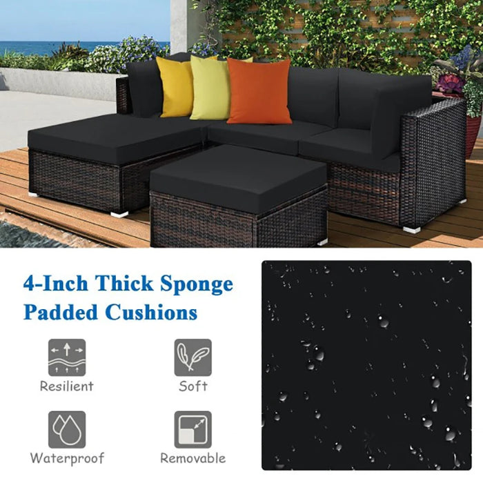 5 Pieces Patio Sectional Rattan Furniture Set with Ottoman Table Outdoor Living Room Sofa Set Leisure Sofa Chair Furniture