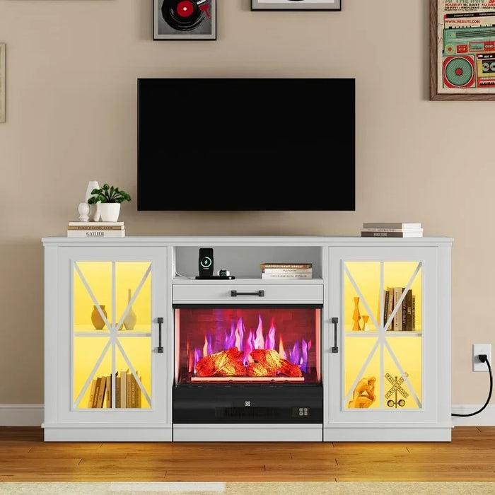 60 Inch TV Stand with Slidable Fireplace for up to 70" TVs, LED Fireplace TV Stands for Living Room, Farmhouse Entertainment
