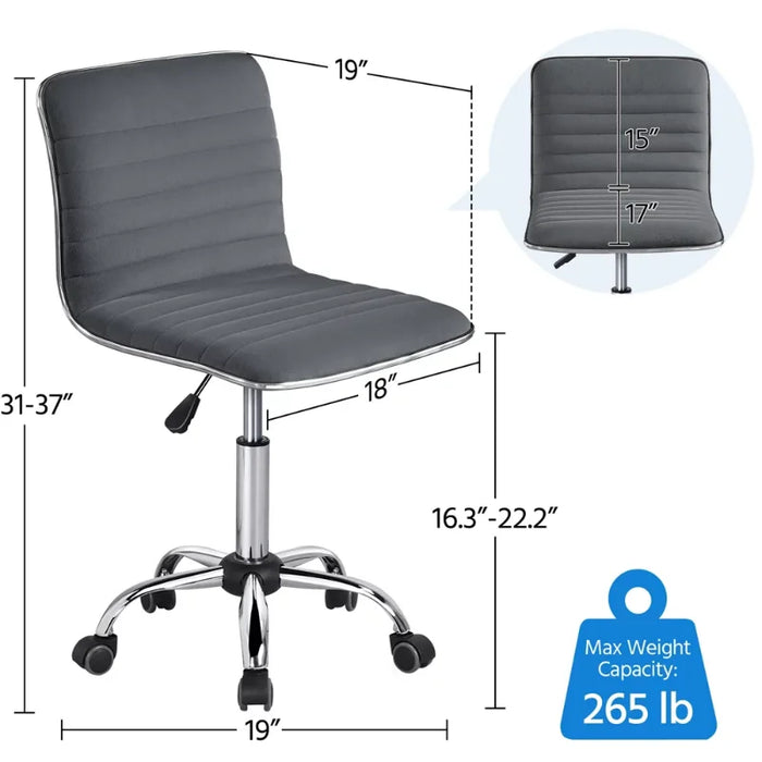 SMILE MART Modern Velvet Armless Desk Chair with Mid Back for Home Office, Dark Gray office chair  computer chair