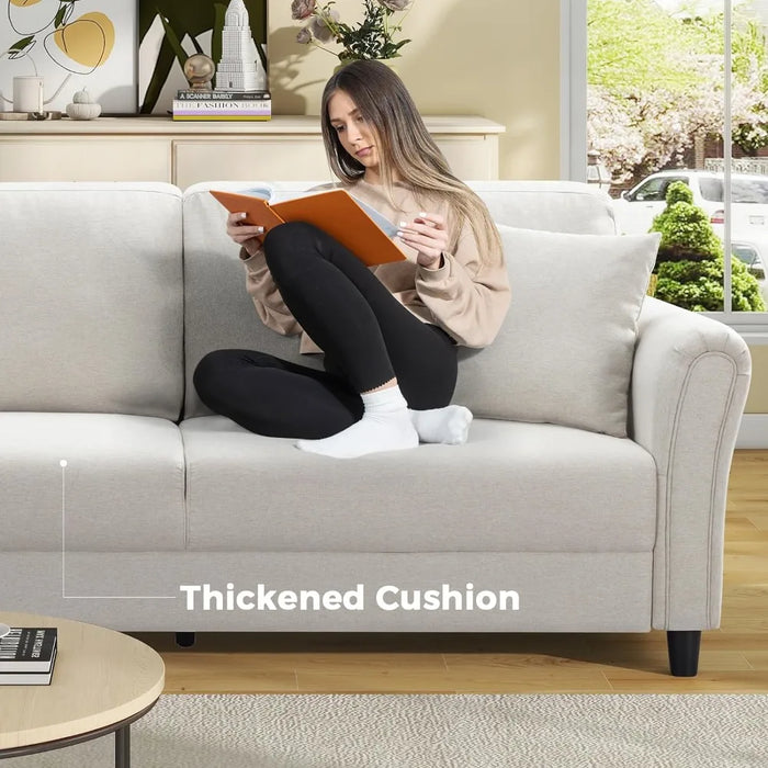 Modern Sofas Living Room, Fabric Comfy Deep Seat Couch with Metal Legs and 2 Pillows, Removable Back and Thickened Soft Cushion