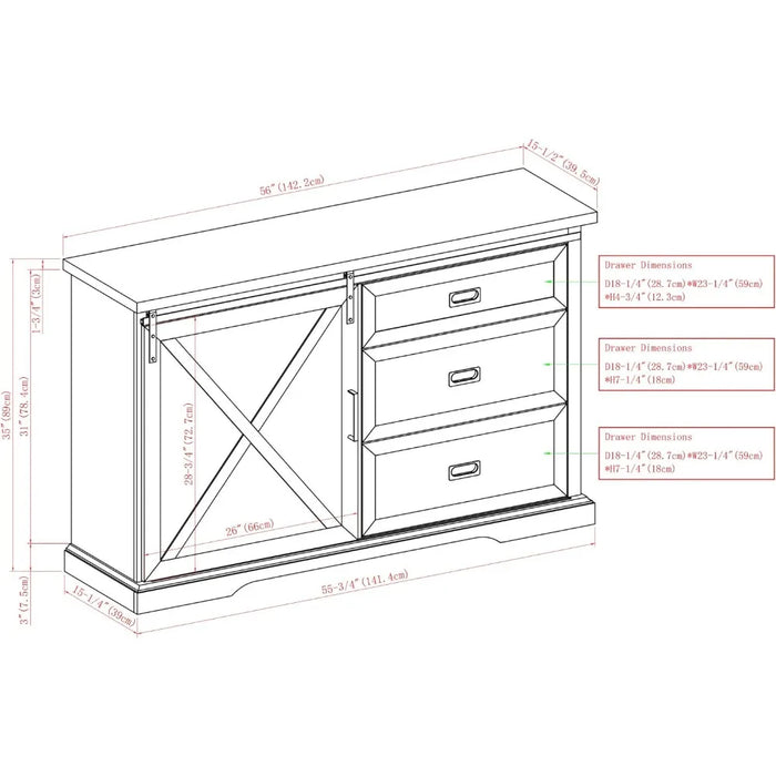 Modern Farmhouse Wood Sliding XBarn Door Buffet Sideboard Living Room Entryway Serving Storage Cabinet Doors-Dining Room Console