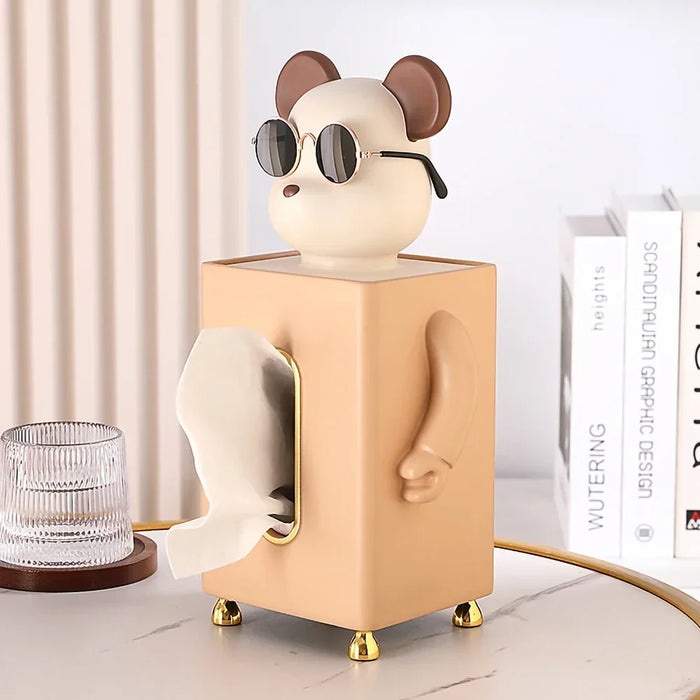 Little Bear Figurines,Square Cute Tissue Box,Resin Statue Interior Room Decor,Decorative Animals Sculpture,Home Desk Decoration