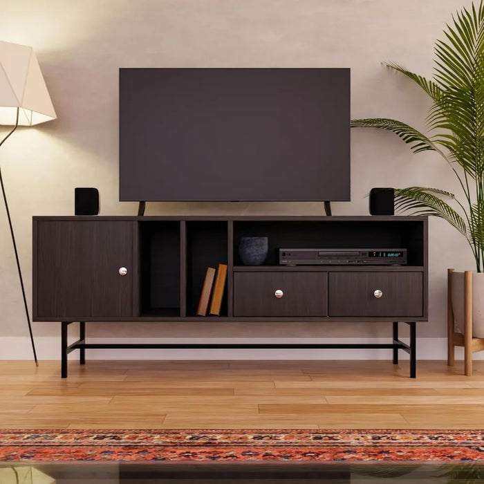 Mid-Century Modern Rectangular TV Stand With Enclosed Storage and Powder-coated Iron Legs Tv Wall Cabinet Home Furniture Stands