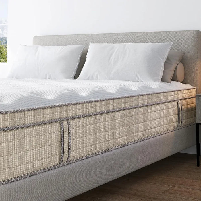 King Size Mattress,14 Inch Memory Foam Hybrid Mattresses in a Box with Individual Pocket Spring,Khaki Medium Firm King