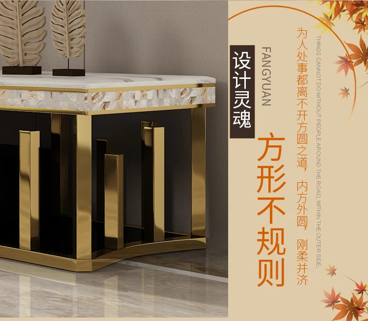 MANBAS Modern Living Room Furniture: Natural Marble Stainless Steel TV Stand Gold  TV Table for Home Decor Stylish TV Cabinet