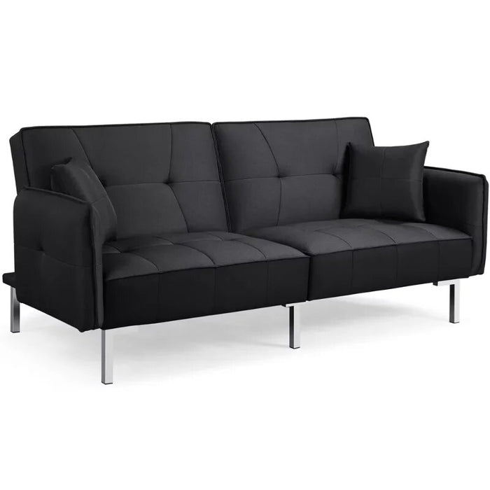 Alden Design Fabric Covered Futon Sofa Bed with Adjustable Backrest, Black living room sets sofa