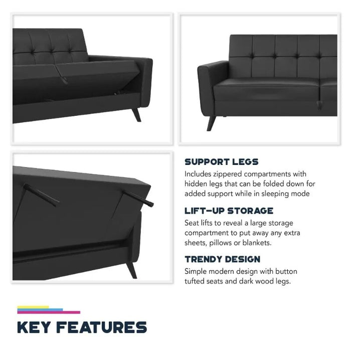 Living Room Sofa Futon with Storage, Olive Green Linen