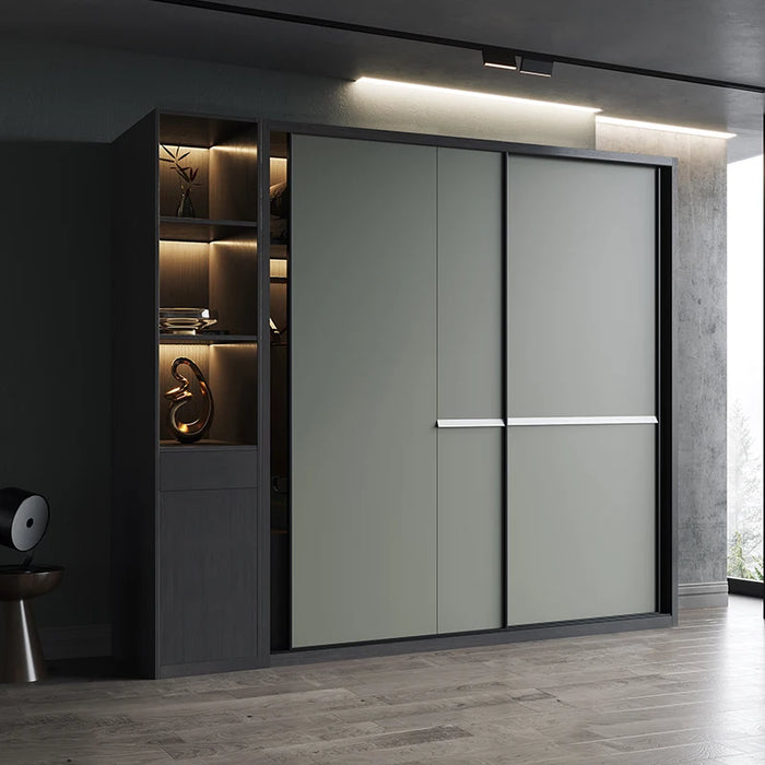 Luxury Modern Simple Sliding Door Wardrobe Nordic Sliding Door Wardrobe Household Bedroom Cabinet Storage Cabinet Large Door
