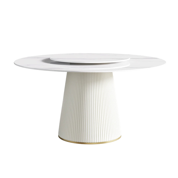 Modern 53" Round Dining Table Sintered Stone Tabletop & Golden Stainless Steel Pedestal
