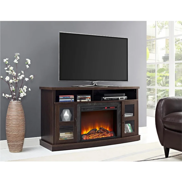 Ameriwood Home Barrow Creek Fireplace Console with Glass Doors for TVs up to 60", Espresso