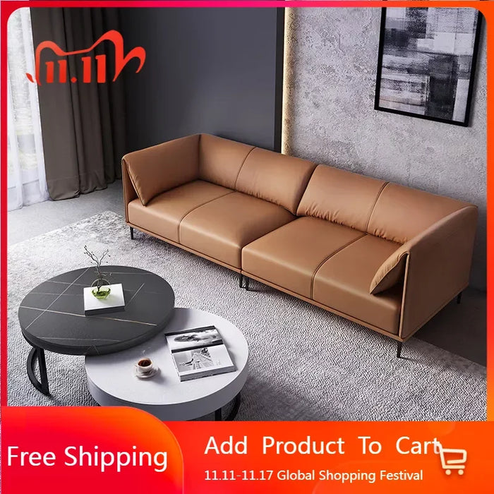 L-shaped Or Straight Row Minimalist Modern Leather Sofa Italian Light Luxury Small Unit Down Living Room Sofa Combination