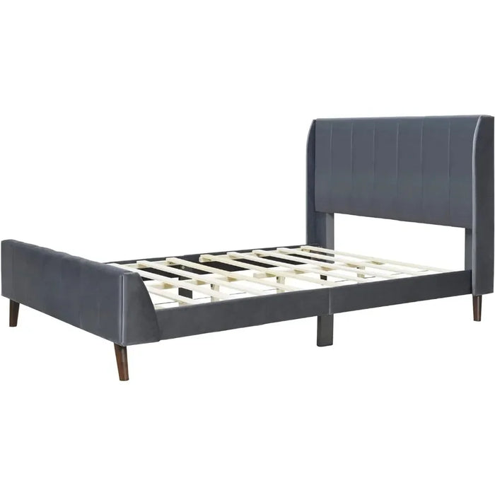 Bed FrameUpholstered Velvet Full-size Platform Bed With Headboard And Footboard For Easy Assembly Of Bedroom Bed