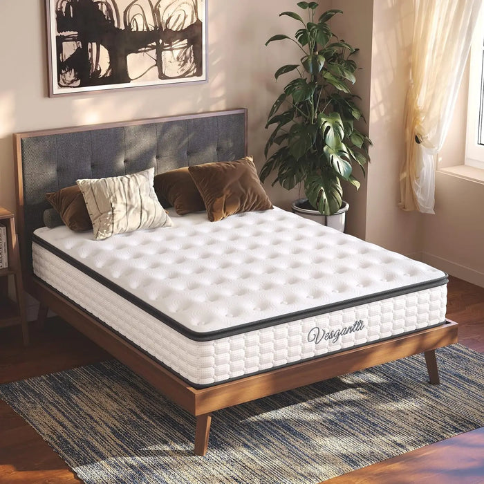 Pillow Top Queen Bed Mattress, Gel Memory Foam and Pocket Coils Innerspring Mattresses, Pressure Relief, Medium Firm Plush Feel