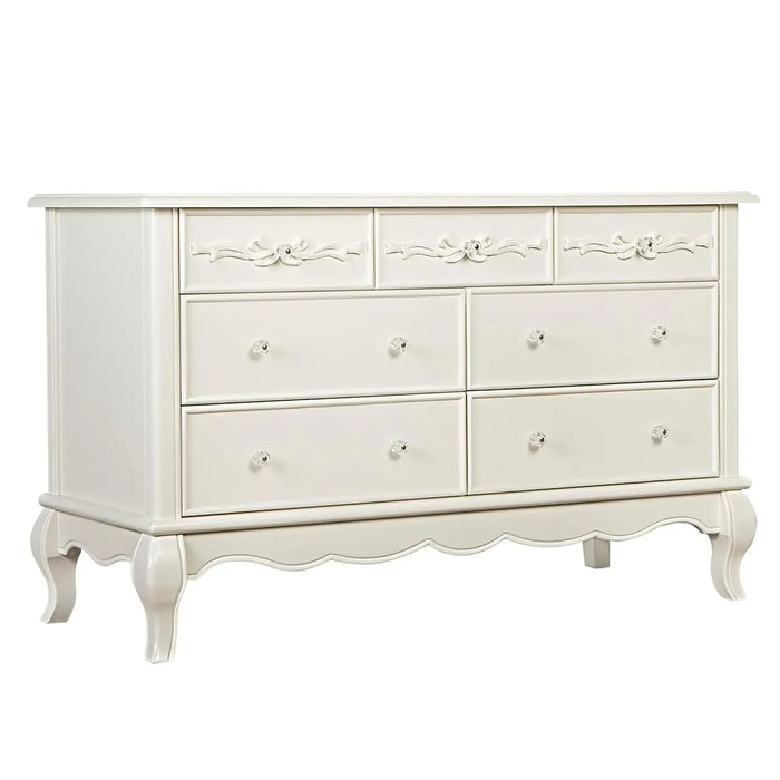 Aurora 7 Drawer Double Dresser, Ivory Lace, 54x20.3x34 Inch (Pack of 1)