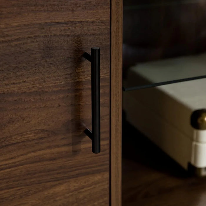 TV cabinet, modern glass frame TV stand, suitable for 65 inch walnut TV storage cabinet