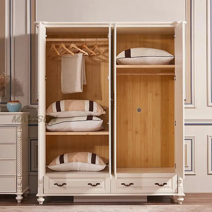 Modern Minimalist Solid Wood Wardrobe Closet Spacious Storage Cabinet For Clothes European Style Bedroom 4-Door Furniture