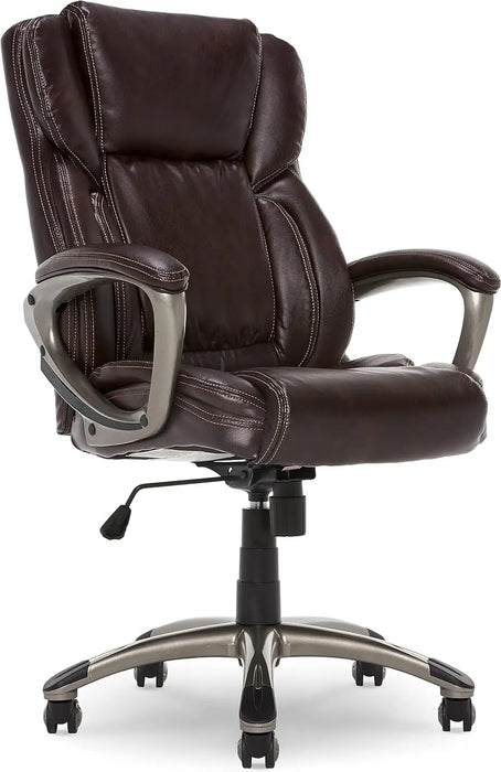 Executive Office Adjustable Ergonomic Computer Chair with Layered Body Pillows, Waterfall Seat Edge, Bonded Leather