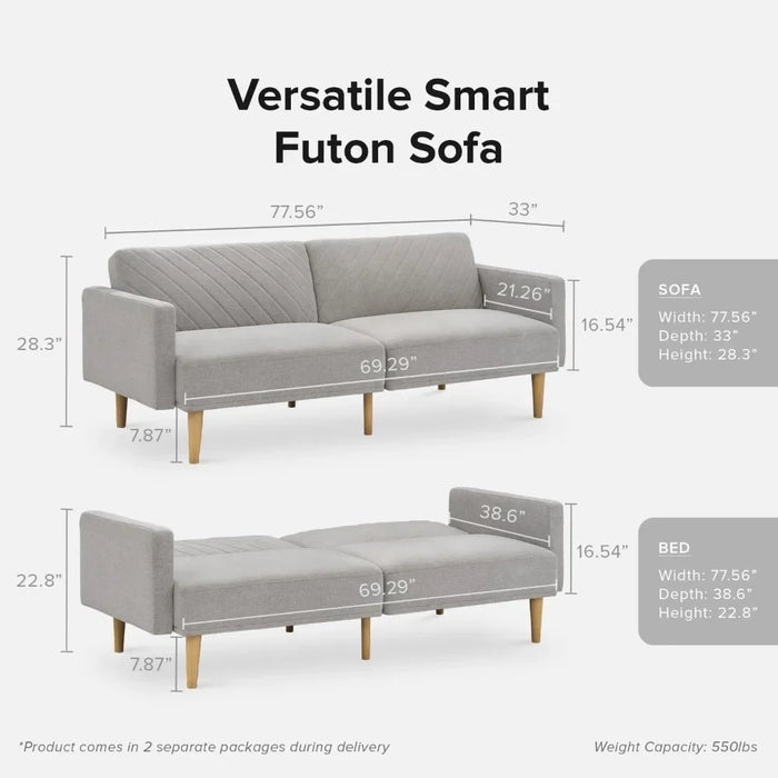 Sofa Bed, 77.5"Couch, Small Sofas,Sleeper Sofa,Loveseat,Mid Century Futon Couch,Couches for Living Room Light Gray Fabric,Futon