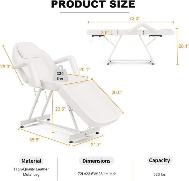 Paddie Professional Tattoo Bed with Storage Pocket, Adjustable Massage Table with Towel Hook, Folding Lash Chair for Client Esth