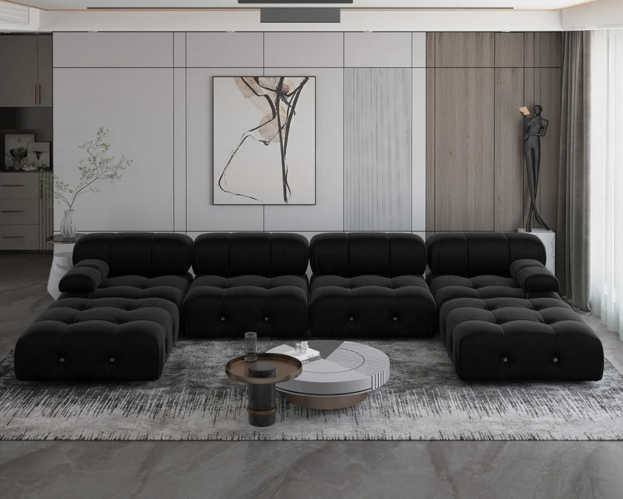 Minimalist Sectional Sofa for Living Room Black Velvet Modular Couches with Ottomans 138 inch U Shaped Couch 6 Seater Sofa Sets