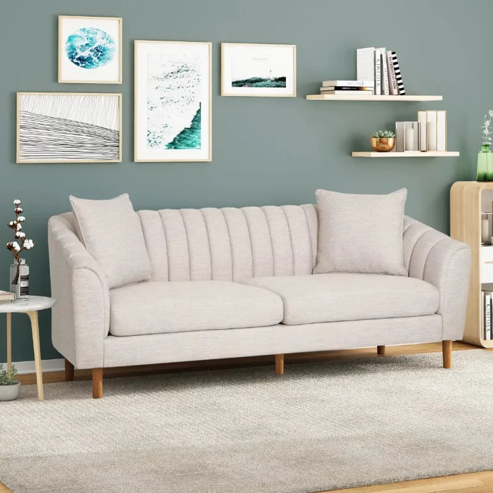Lagom 3 Seater Tufted Fabric Sofa, Beige, Dark Brown