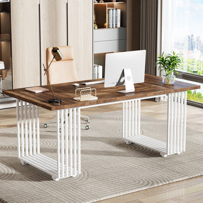 Tribesigns 70.9" Modern Office Desk, Wooden Executive Desk, Brown Computer Desk with White Metal Legs, Large Workstation