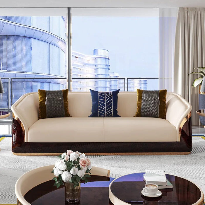 Modern Luxury Leather with Wooden Sofa Set, Fashion 2/3/4 Seater Sofa, Leather Couch for Living Room Accept Customzied Color