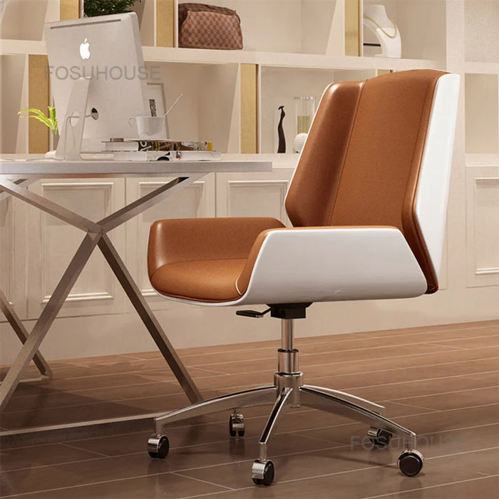 Solid Wood Leather Office Chairs Modern Computer Chair Household Light Luxury Back Swivel Chair Gaming Chair Office Furniture