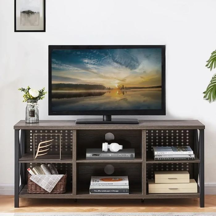 Tv Stand Living Room Furniture Industrial TV Stand for 75 Inch TV Free Shipping Large Rustic Wood and Metal Entertainment Center