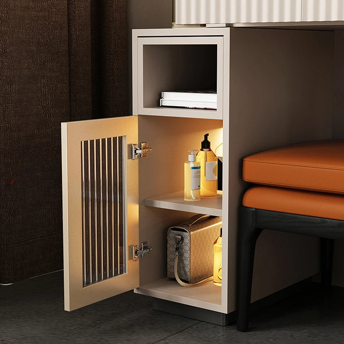 Storage dresser makeup stool set, a large capacity storage drawer, a high storage cabinet, removable LED makeup mirror