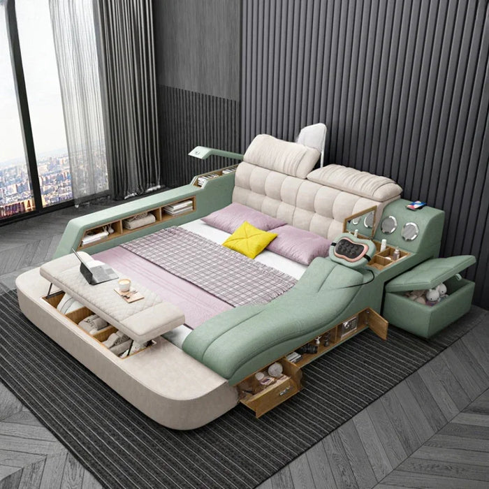 Nordic Smart Aesthetic Double Bed Master Storage Luxury White Double Bed Multifunctional Leather Camas Matrimonial Furniture