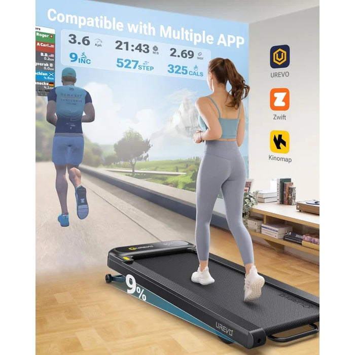 UREVO Walking Pad Treadmill with Auto Incline, Under Desk Treadmill, Treadmills for Home Office, with 9 Level Incline, APP Contr