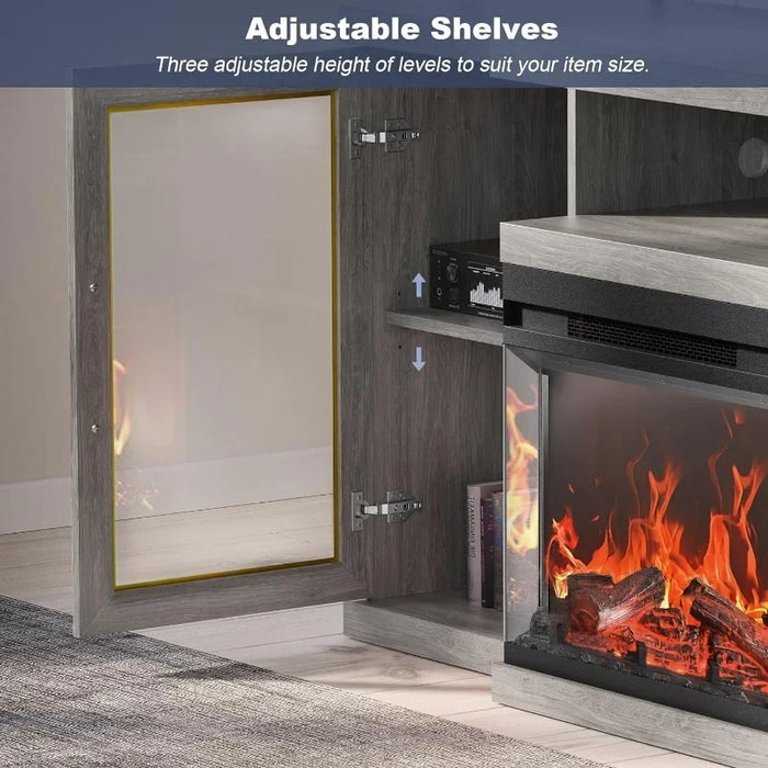 68" TV Stand with 23" Electric Fireplace, Entertainment Center for TVs Up to 75", Glass Door Storage Cabinet
