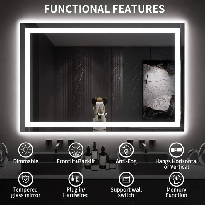 Bathroom Mirror With Light, Anti Fog, Dimmable, Backlight+front Lighting, Wall Lighting, Bathroom Vanity Mirror