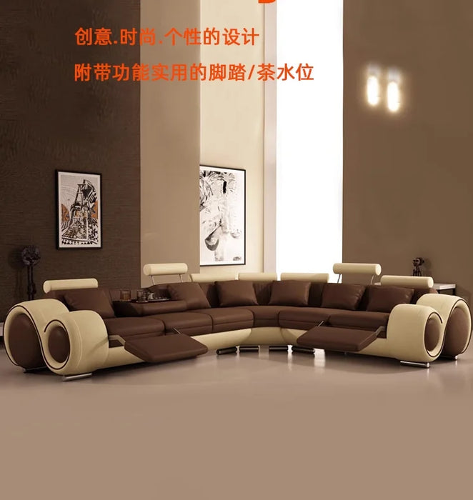 Creative leather functional sofa simple modern living room luxury villa large sofa combination personality fashion sofa