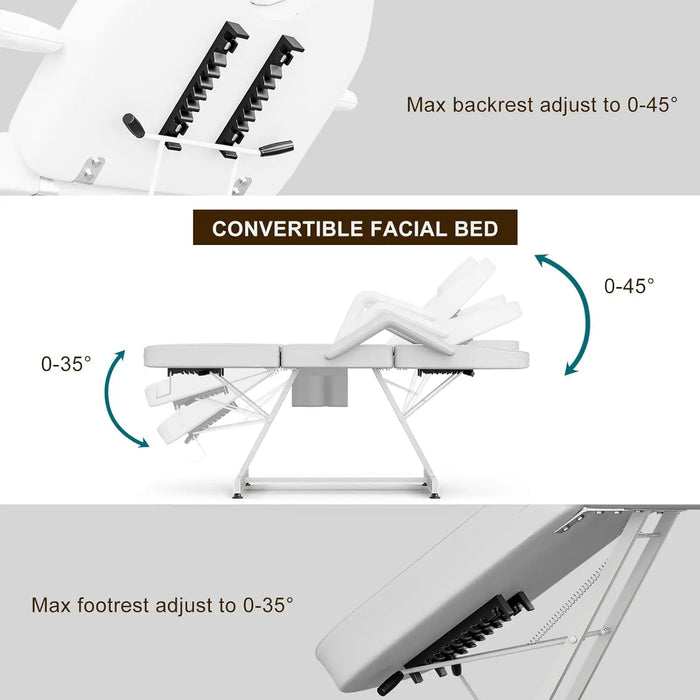 Paddie Professional Tattoo Bed with Storage Pocket, Adjustable Massage Table with Towel Hook, Folding Lash Chair for Client Esth