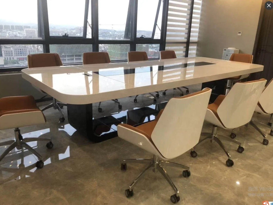 New White Lacquer Conference Table Simple Modern Large Office Table and Chair Combination Long Table Reception